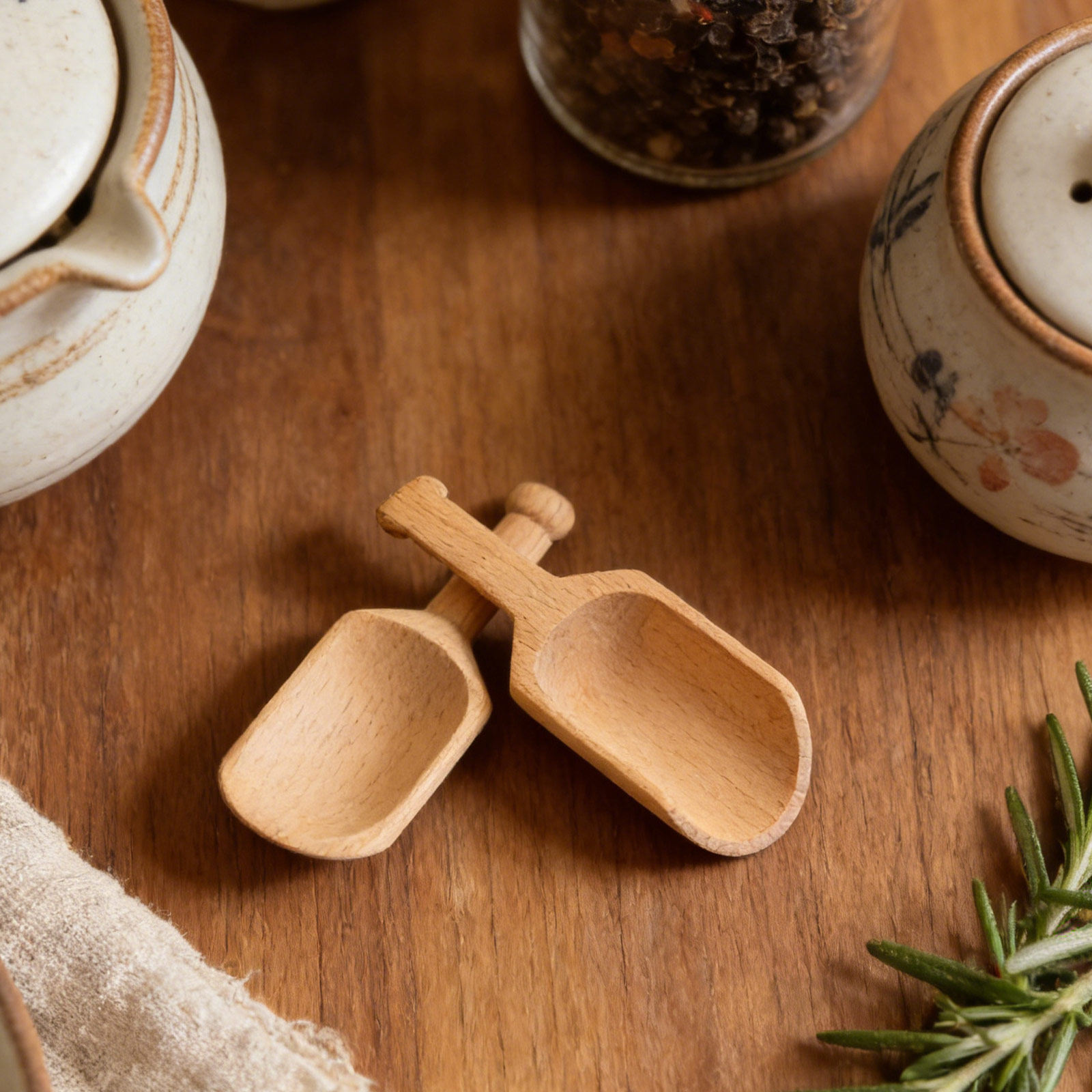 Coffee Tea Leaf And Bean - 2Pcs Natural Beech Wood Spoons for