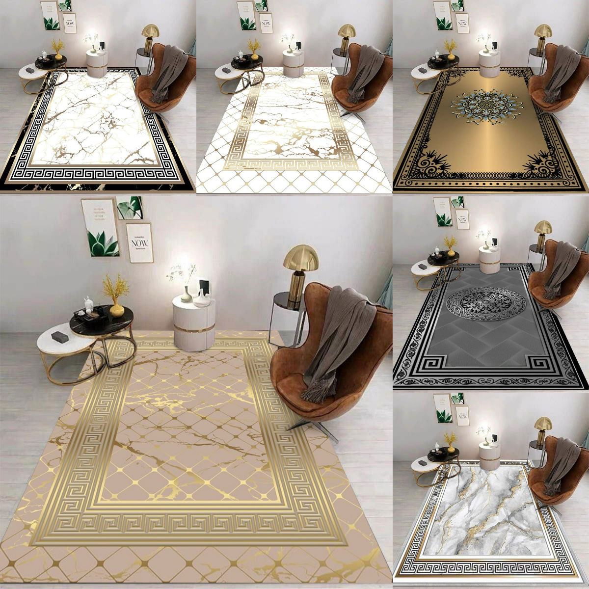 Coffee Tea Lounge - Modern Golden Luxury Carpet Large Living
