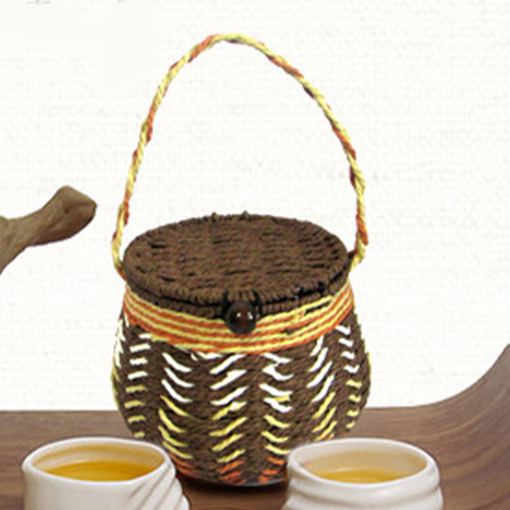 Coffee Tea Leaf And Bean - Handwoven Woven Tea Basket Airtight Lid