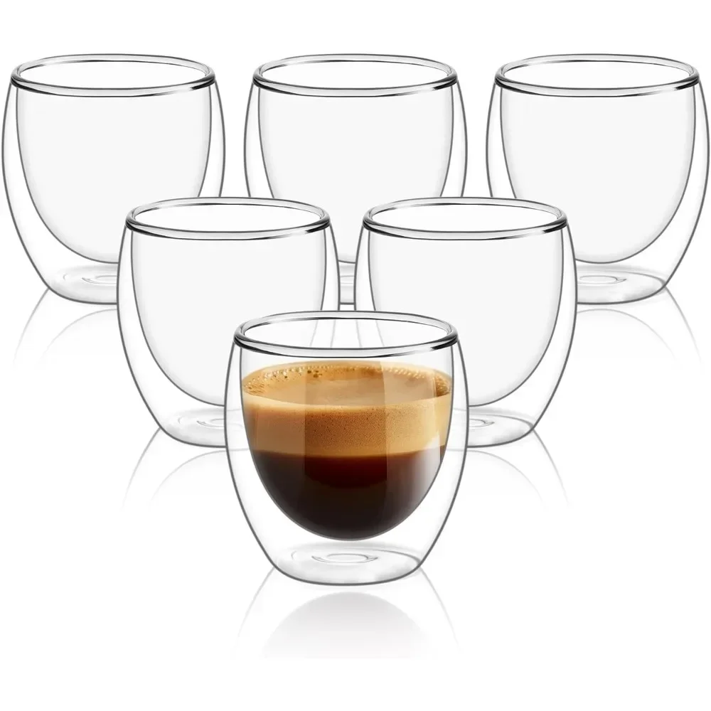 6 pcs Clear Double Wall Glass  - Coffee Tea Sugar Set 评论和价格