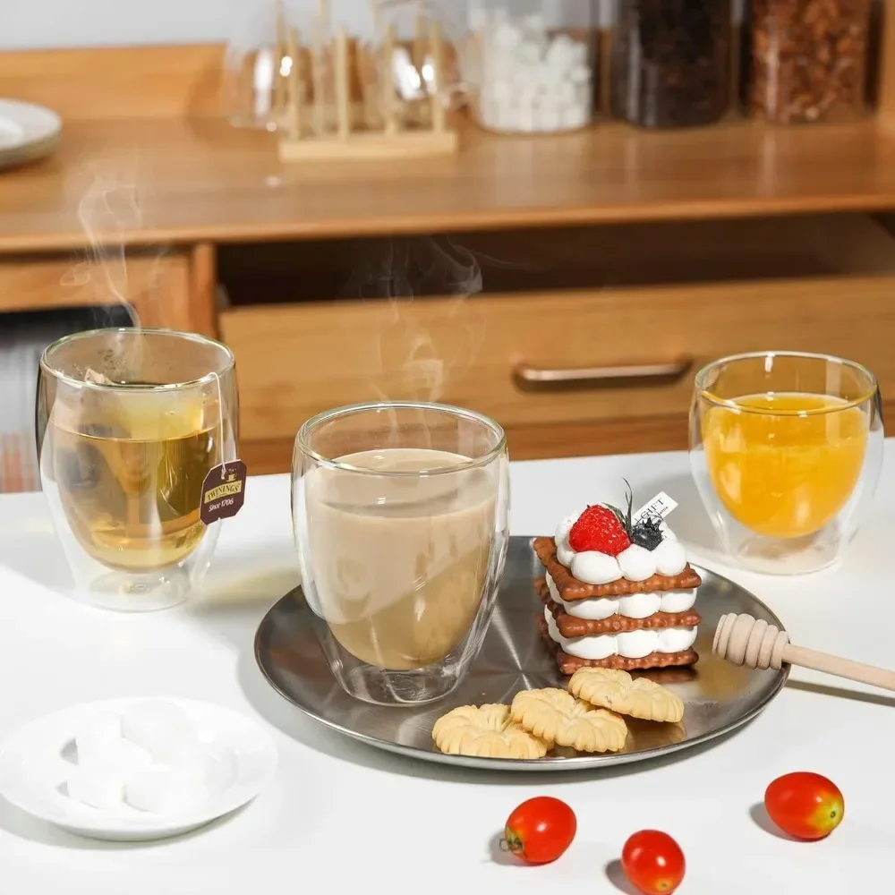 6 pcs Clear Double Wall Glass  - Coffee Tea Sugar Set 评论和价格