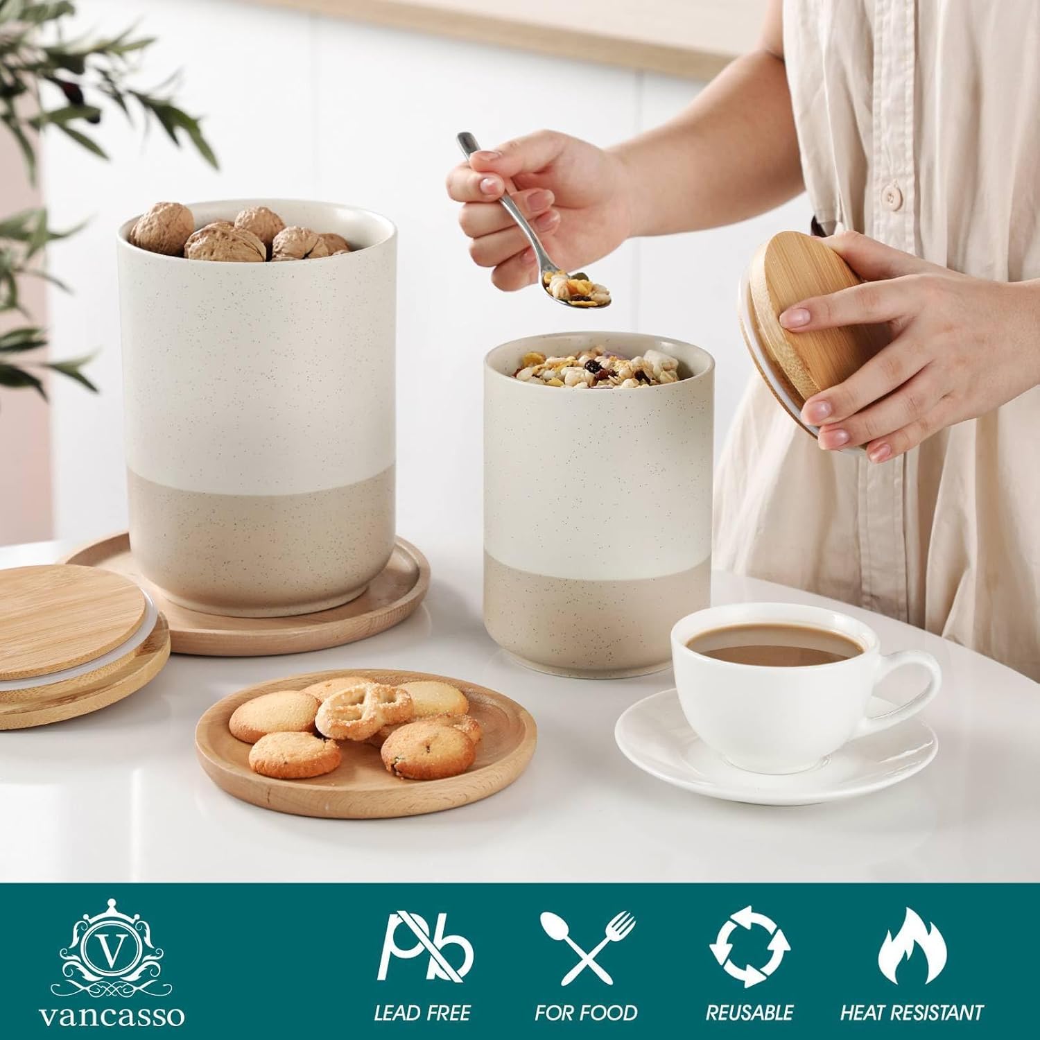 Sabine Ceramic Canister Set wi - Coffee Tea Sugar Set 评论和价格