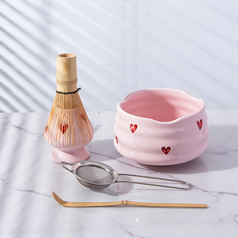5pcs Pink Heart Decal Ceramic  - Matcha Whisk Set 评论和价格