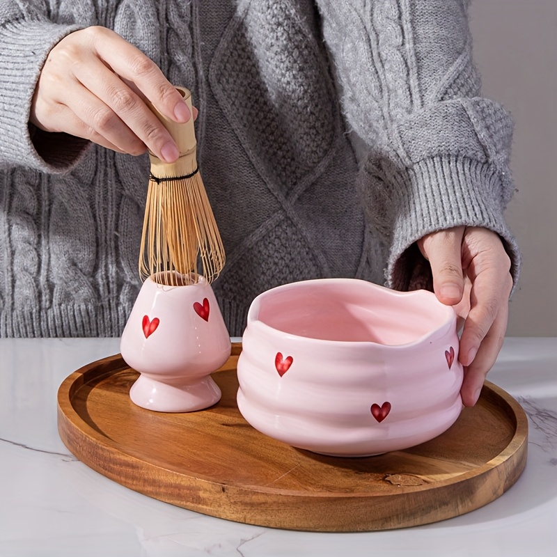 5pcs Pink Heart Decal Ceramic  - Matcha Whisk Set 评论和价格