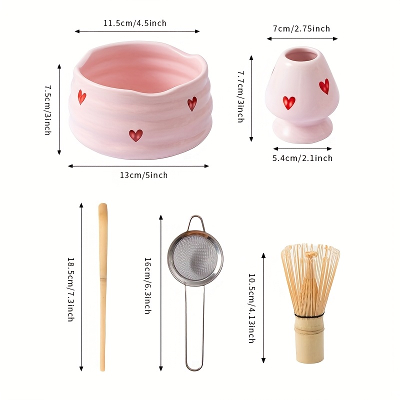 5pcs Pink Heart Decal Ceramic  - Matcha Whisk Set 评论和价格
