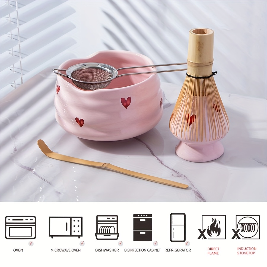 5pcs Pink Heart Decal Ceramic  - Matcha Whisk Set 评论和价格